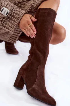 Kozaki Damskie Zamszowe Laura Messi 1415 Brązowe