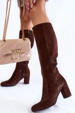 Kozaki Damskie Zamszowe Laura Messi 1415 Brązowe