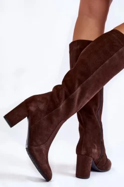 Kozaki Damskie Zamszowe Laura Messi 1415 Brązowe