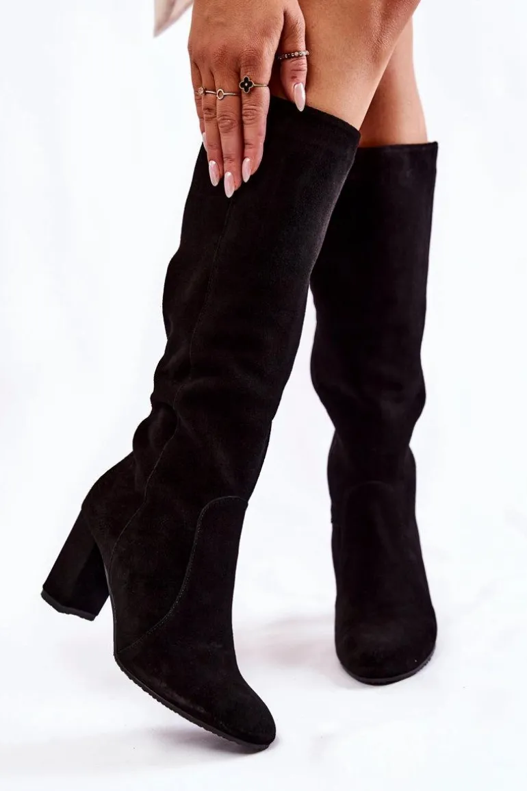 Kozaki Damskie Zamszowe Laura Messi Czarne 1415