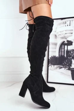 Kozaki Damskie Zamszowe Na Słupku Czarne Highso
