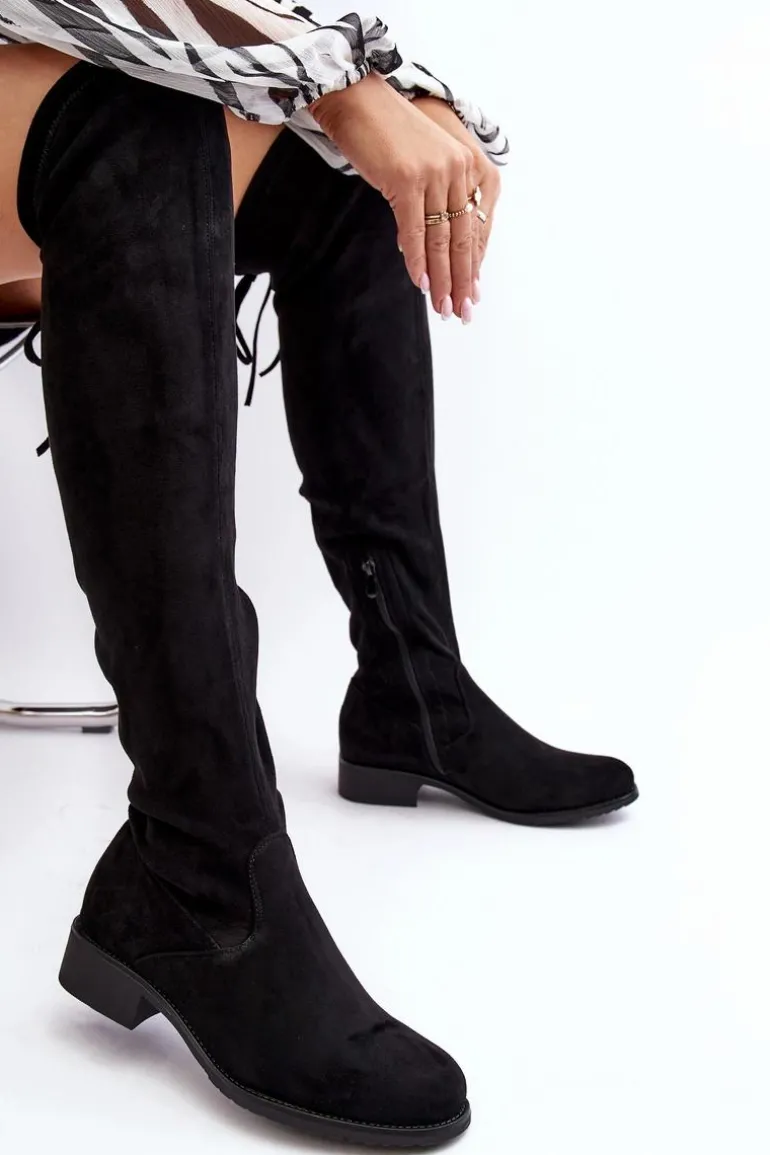 Kozaki Damskie Zamszowe Za Kolano Czarne Enelyn