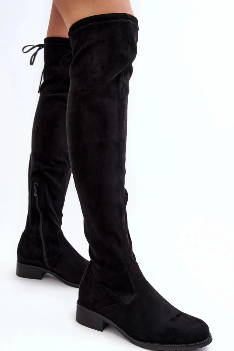 Kozaki Damskie Zamszowe Za Kolano Czarne Enelyn