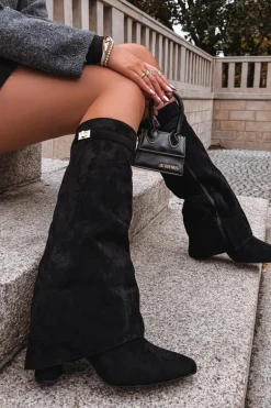 Kozaki Eko Zamszowe Obcas Słupek Na Zamek Ocieplane Wywinięta Cholewka Beżowe Evyra