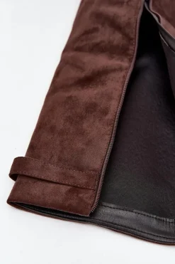 Kozaki Eko Zamszowe Obcas Słupek Na Zamek Ocieplane Wywinięta Cholewka Czekoladowe Evyra