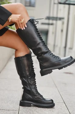 Kozaki Glany Damskie Ocieplane Eko Skórzane Czarne Selvina