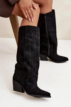 Kozaki Kowbojki Damskie Na Zamek Czarne Isalina