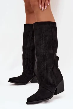 Kozaki Kowbojki Damskie Na Zamek Czarne Isalina