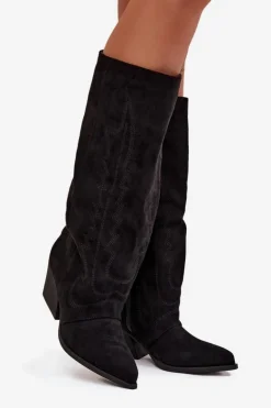 Kozaki Kowbojki Damskie Na Zamek Czarne Isalina