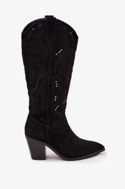 Kozaki Kowbojki Damskie Na Słupku Z Eko Zamszu Czarne Coretta