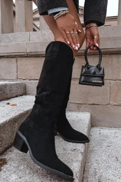 Kozaki Kowbojki Damskie Na Obcasie Z Eko Zamszu Czarne Esmira