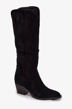 Kozaki Kowbojki Damskie Na Obcasie Z Eko Zamszu Czarne Esmira