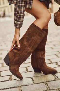 Kozaki Kowbojki Damskie Na Zamek Brązowe Isalina