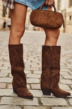 Kozaki Kowbojki Damskie Na Zamek Brązowe Isalina