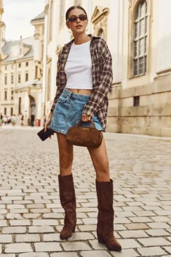 Kozaki Kowbojki Damskie Na Zamek Brązowe Isalina