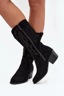 Kozaki Kowbojki Damskie Na Obcasie Ocieplane Vinceza 16508 Czarne