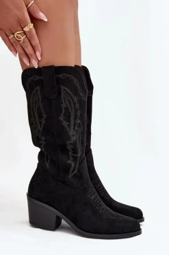 Kozaki Kowbojki Damskie Na Obcasie Ocieplane Vinceza 16508 Czarne