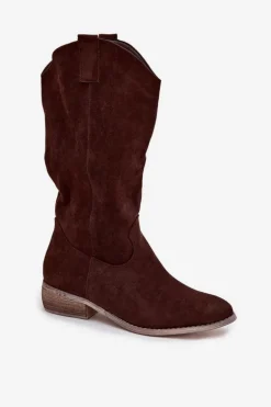 Kozaki Kowbojki Na Niskim Obcasie Z Eko Zamszu Czekoladowe Cherrie