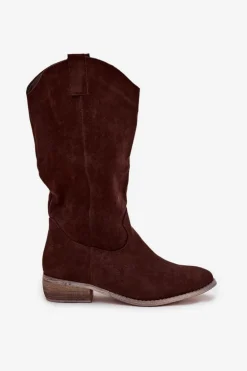 Kozaki Kowbojki Na Niskim Obcasie Z Eko Zamszu Czekoladowe Cherrie