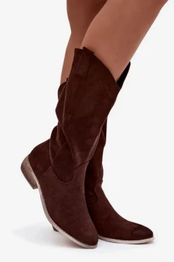 Kozaki Kowbojki Na Niskim Obcasie Z Eko Zamszu Czekoladowe Cherrie