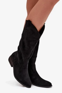 Kozaki Kowbojki Na Niskim Obcasie Z Eko Zamszu Czarne Cherrie