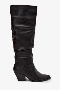 Kozaki Kowbojki Na Obcasie Z Marszczeniem Ocieplane Czarne Rosvian