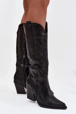 Kozaki Kowbojki Na Słupku Eko Skórzane Ocieplane Czarne Zareen