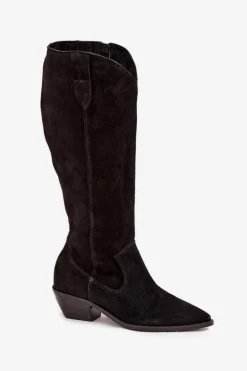 Kozaki Kowbojki Z Naturalnego Zamszu Ocieplane Zazoo 4225 Czarne