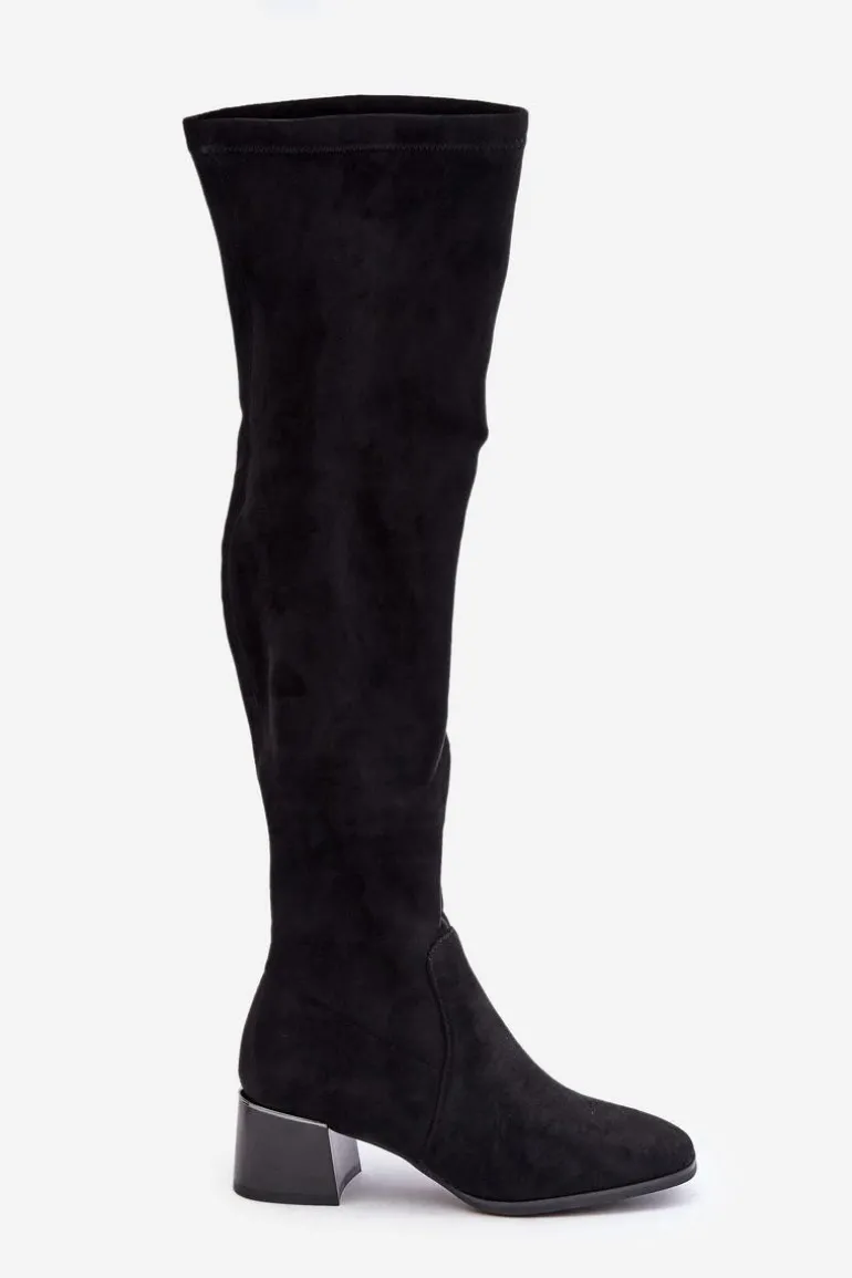 Kozaki Na Obcasie Klocku Za Kolano Z Eko Zamszu Czarne Galadi