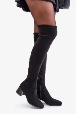 Kozaki Na Obcasie Klocku Za Kolano Z Eko Zamszu Czarne Galadi