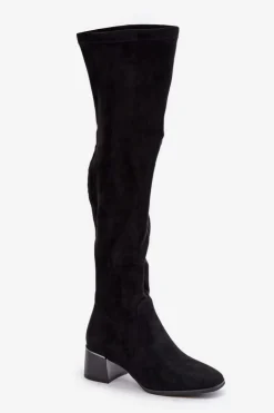 Kozaki Na Obcasie Klocku Za Kolano Z Eko Zamszu Czarne Galadi