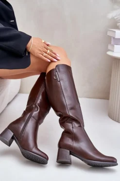 Kozaki Na Obcasie Z Eko Skóry Przed Kolano Brązowe Izanae