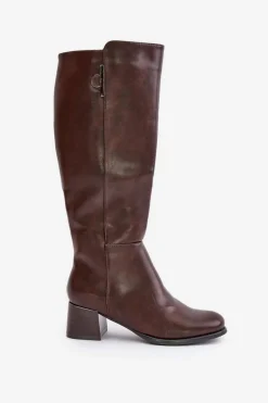 Kozaki Na Obcasie Z Eko Skóry Przed Kolano Brązowe Izanae