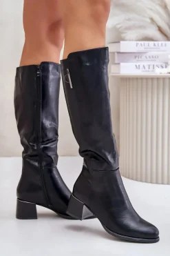 Kozaki Na Obcasie Z Eko Skóry Przed Kolano Czarne Izanae