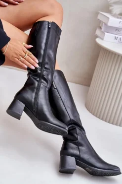 Kozaki Na Obcasie Z Eko Skóry Przed Kolano Czarne Izanae