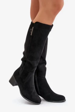 Kozaki Na Obcasie Z Eko Zamszu Przed Kolano Czarne Izanae