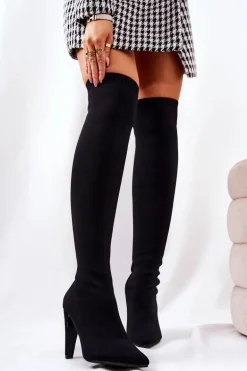 Kozaki Na Obcasie Ze Skarpetą Czarne Renoli