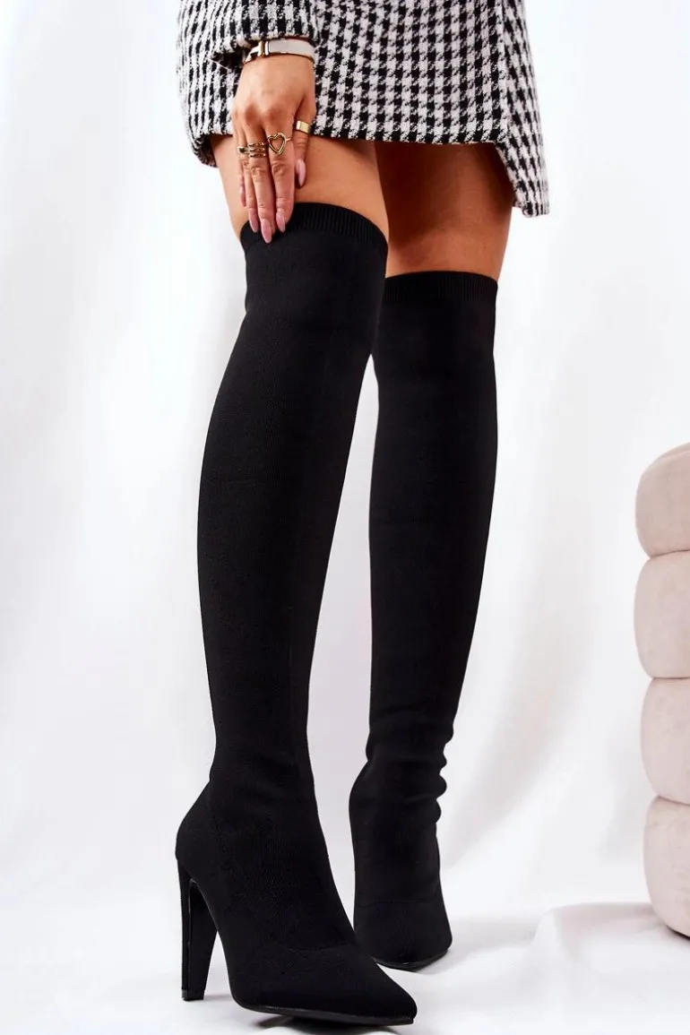 Kozaki Na Obcasie Ze Skarpetą Czarne Renoli