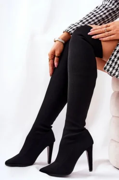 Kozaki Na Obcasie Ze Skarpetą Czarne Renoli