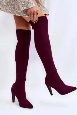 Kozaki Na Obcasie Ze Skarpetą Bordowe Renoli