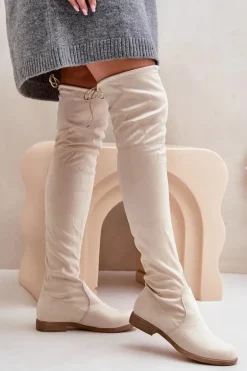 Kozaki Na Płaskim Obcasie Za Kolano Z Eko Zamszu Beżowe Linnithia