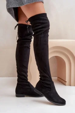 Kozaki Na Płaskim Obcasie Za Kolano Z Eko Zamszu Czarne Linnithia