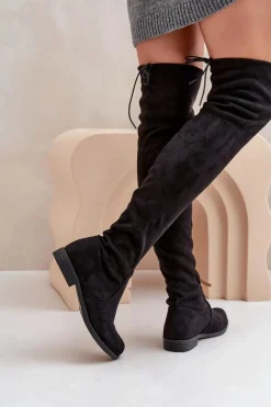 Kozaki Na Płaskim Obcasie Za Kolano Z Eko Zamszu Czarne Linnithia