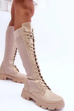 Kozaki Na Płaskim Obcasie Ze Skarpetą Beżowe Itona