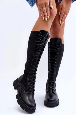 Kozaki Na Płaskim Obcasie Ze Skarpetą Czarne Itona