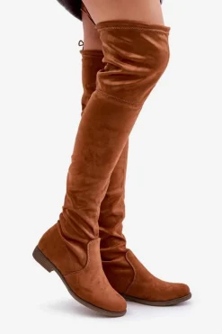 Kozaki Na Płaskim Obcasie Za Kolano Z Eko Zamszu Camel Linnithia