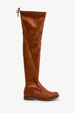 Kozaki Na Płaskim Obcasie Za Kolano Z Eko Zamszu Camel Linnithia