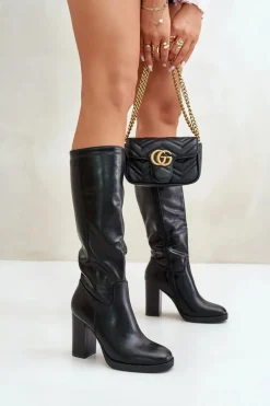 Kozaki Na Słupku Eko Skórzane Przed Kolano Czarne Riamaya