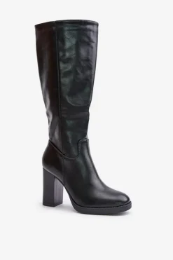 Kozaki Na Słupku Eko Skórzane Przed Kolano Czarne Riamaya