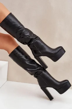 Kozaki Na Słupku I Platformie Z Eko Skóry Czarne Felilorn